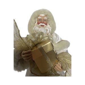 Kurt Adler Vintage Santa Claus Tree Topper Paper Mache White Gold Gift
